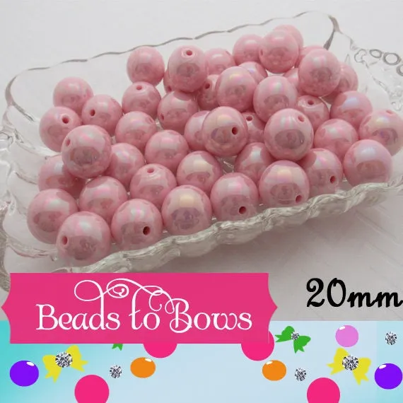 10Ct. 20mm AB Light Pink Bubblegum Bead, Chunky Round Bead, AB Gum Ball Bead, Chunky Bead Supply, Bubblegum Necklace Supply Beads