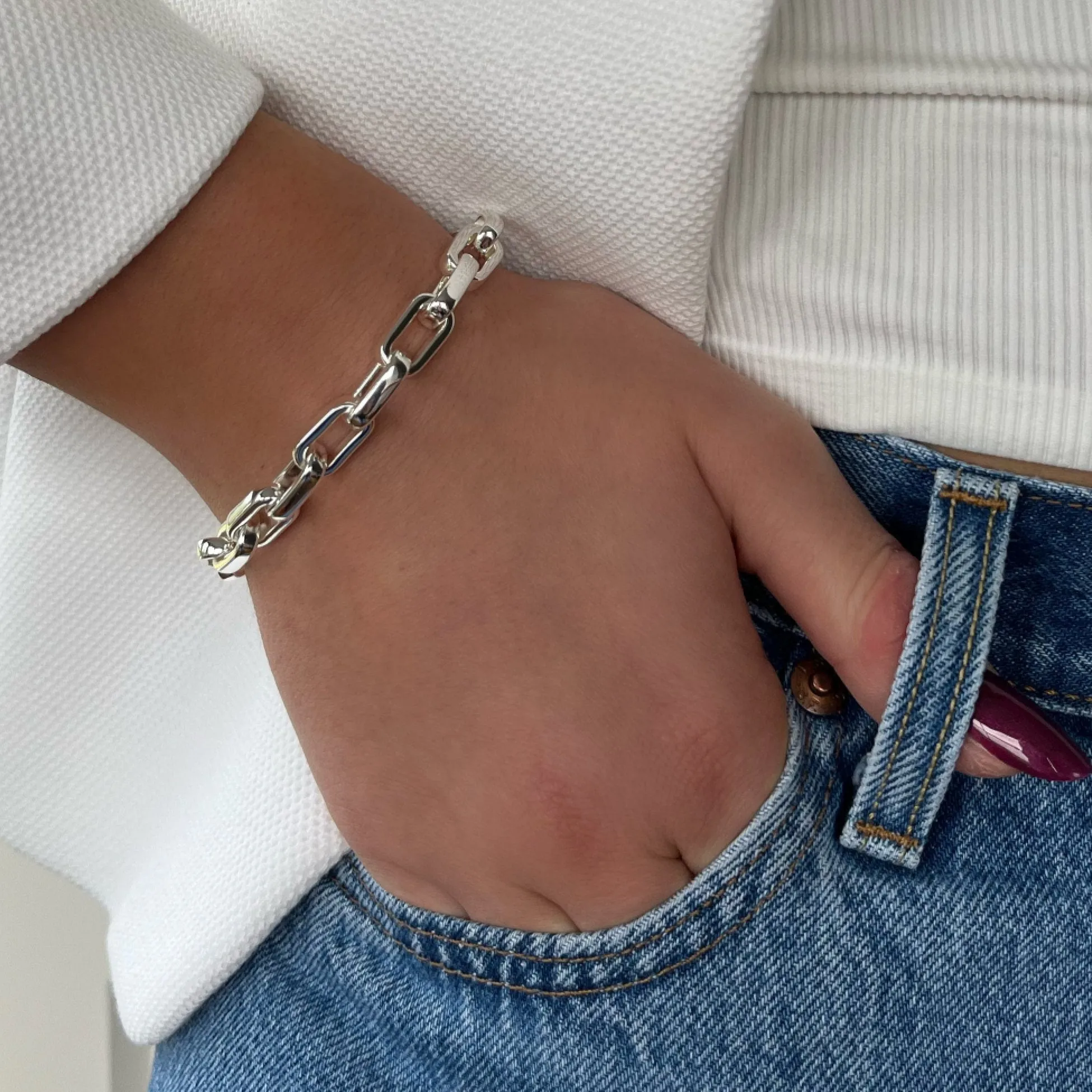 Absolute Silver Chunky Rectangle Link Bracelet