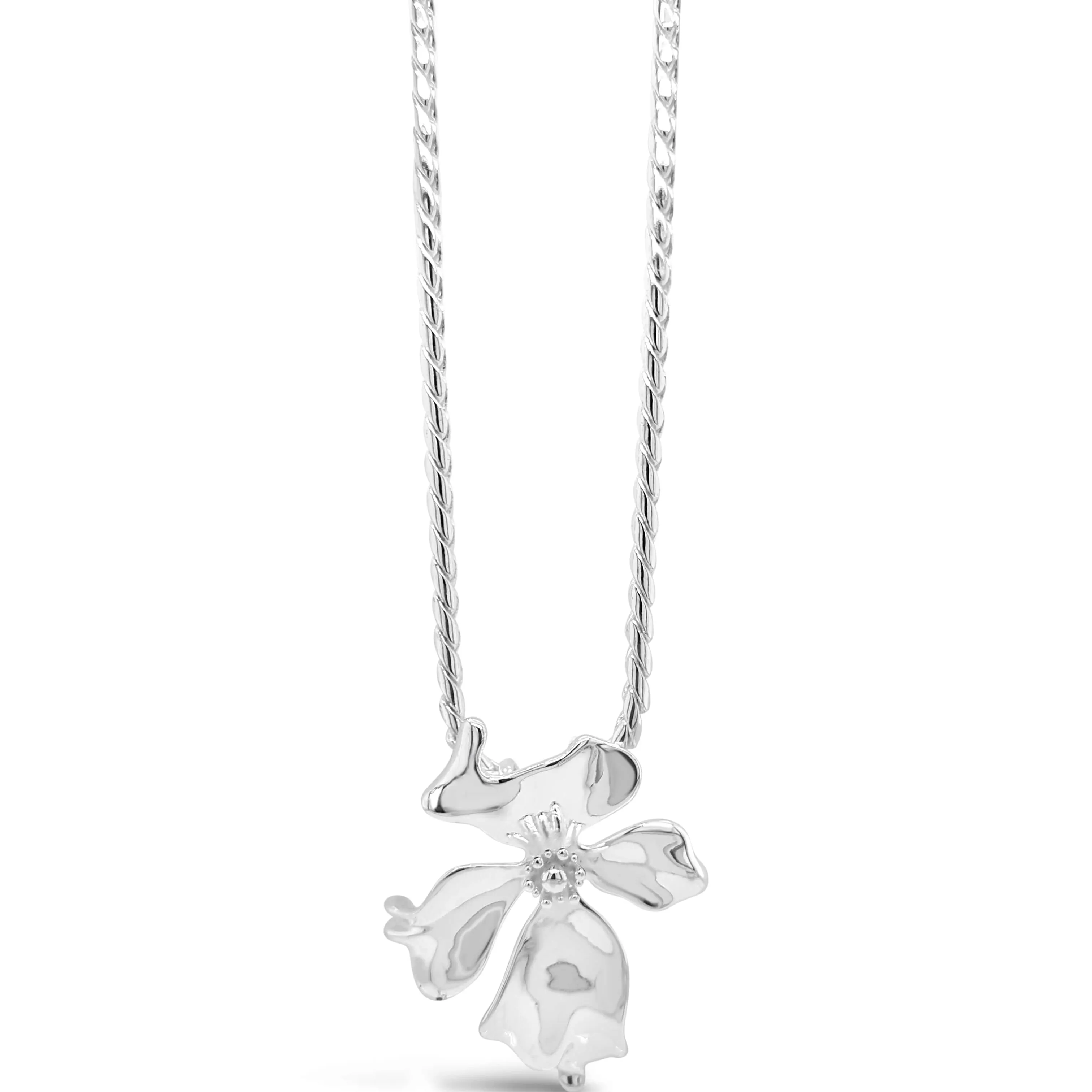 Absolute Silver Rope Chain Flower Pendant Necklace
