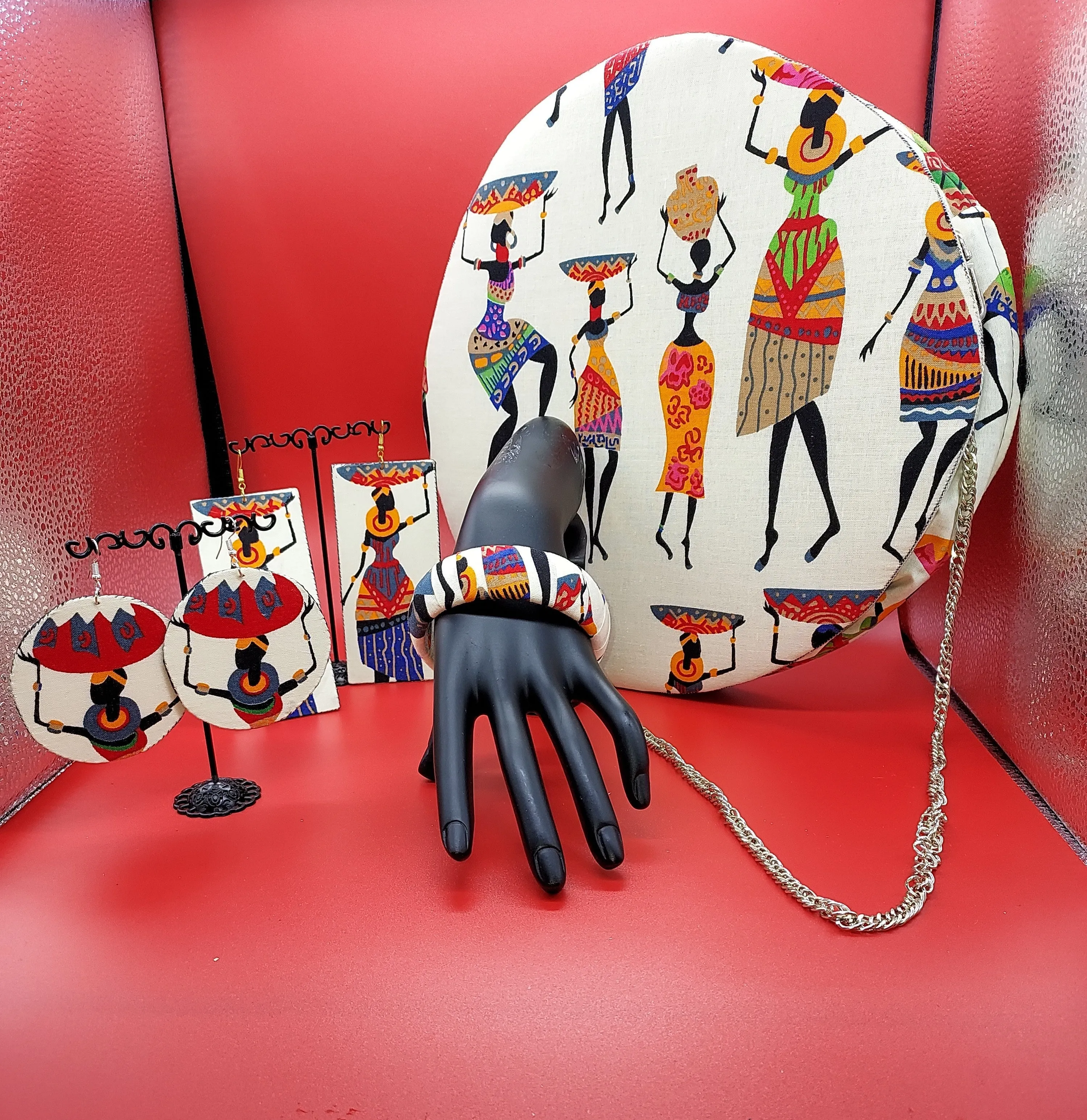 African Women Figure handmade Earring and Bracelet Sets.