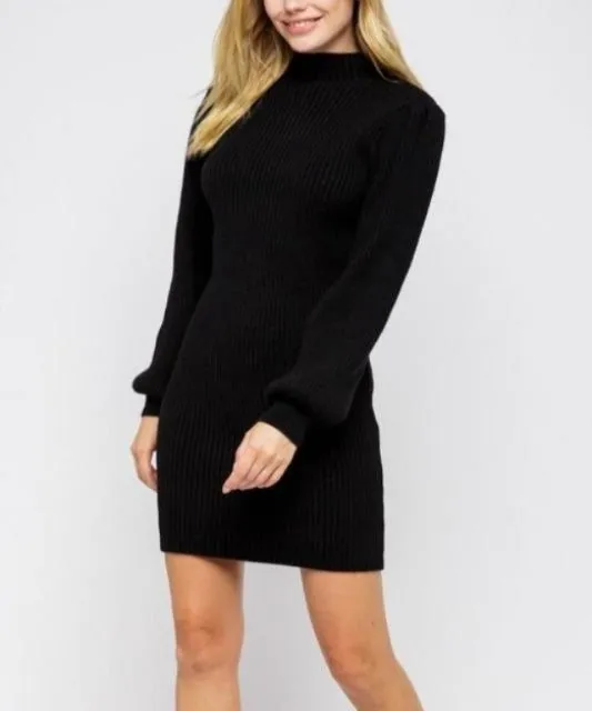 Always Chic Black Long Sleeve Sweater Dress