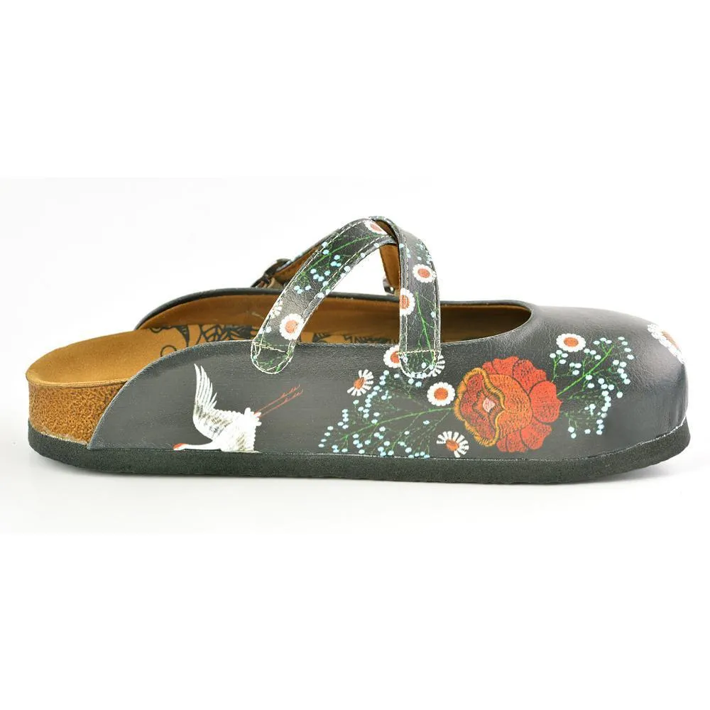 Black and Red, White Colored Rose and Flowers Patterned Clogs - WCAL165