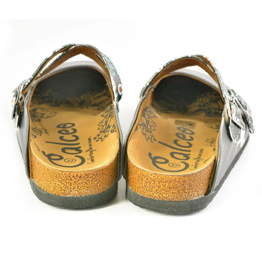 Black and Red, White Colored Rose and Flowers Patterned Clogs - WCAL165
