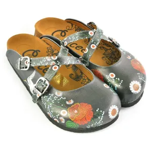 Black and Red, White Colored Rose and Flowers Patterned Clogs - WCAL165