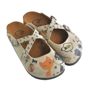 Black Paw, Black and Orange Cats Patterned Clogs - CAL146