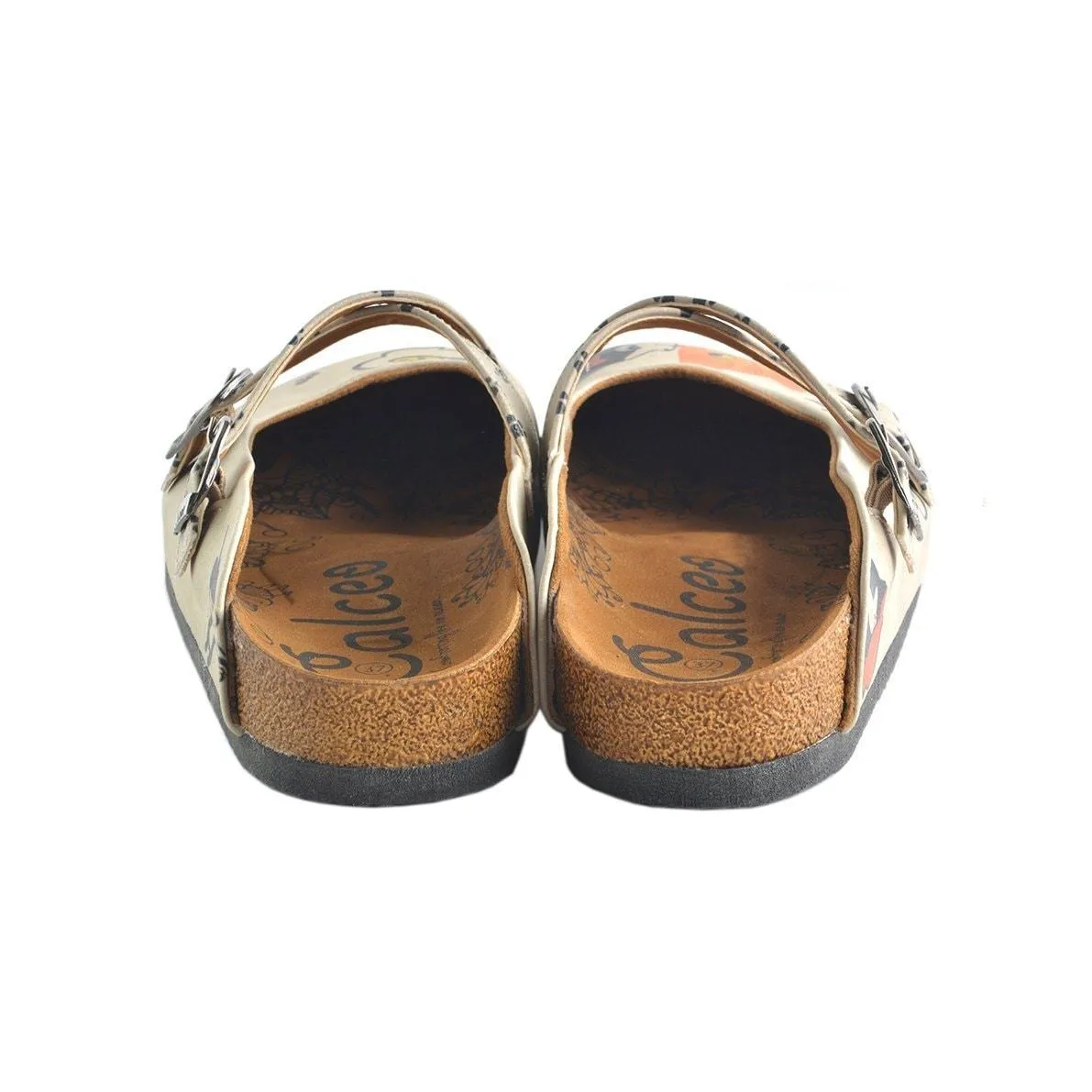 Black Paw, Black and Orange Cats Patterned Clogs - CAL146