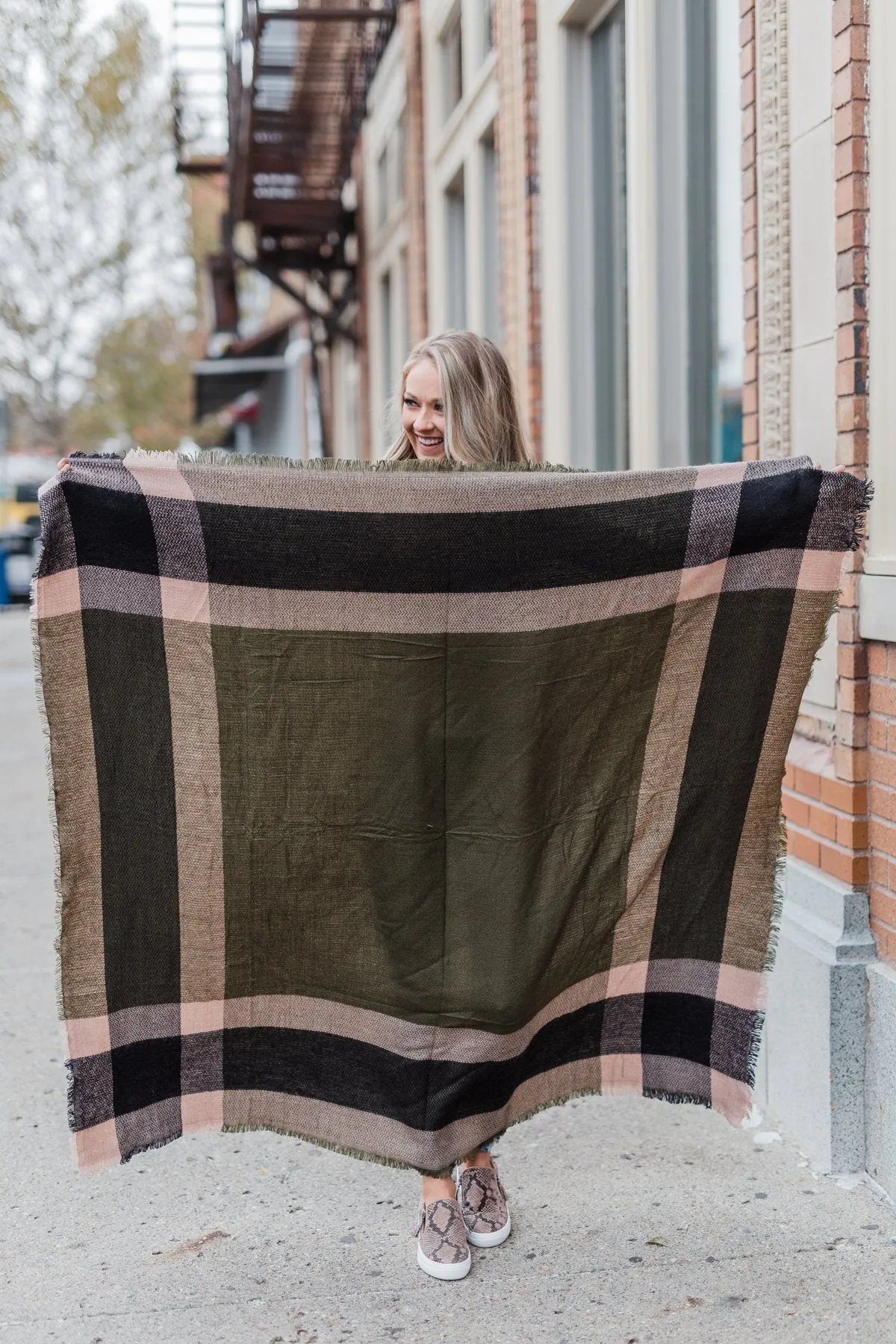 Blanket Scarf- Olive, Black, & Mocha