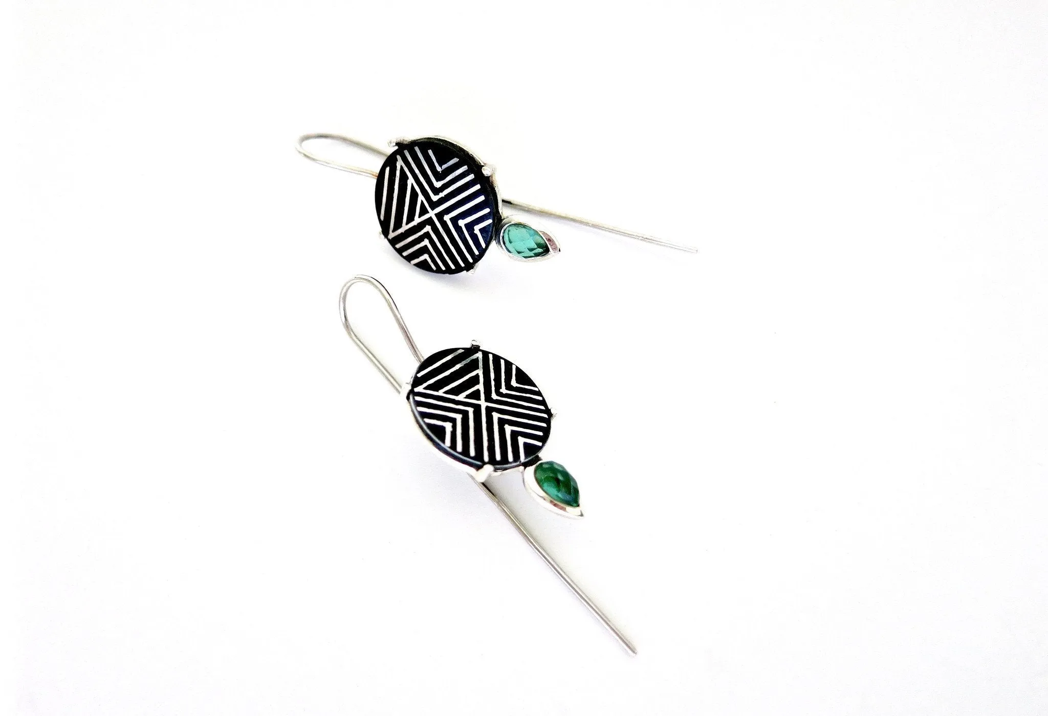 Chic, elegant long hook Bidri earrings