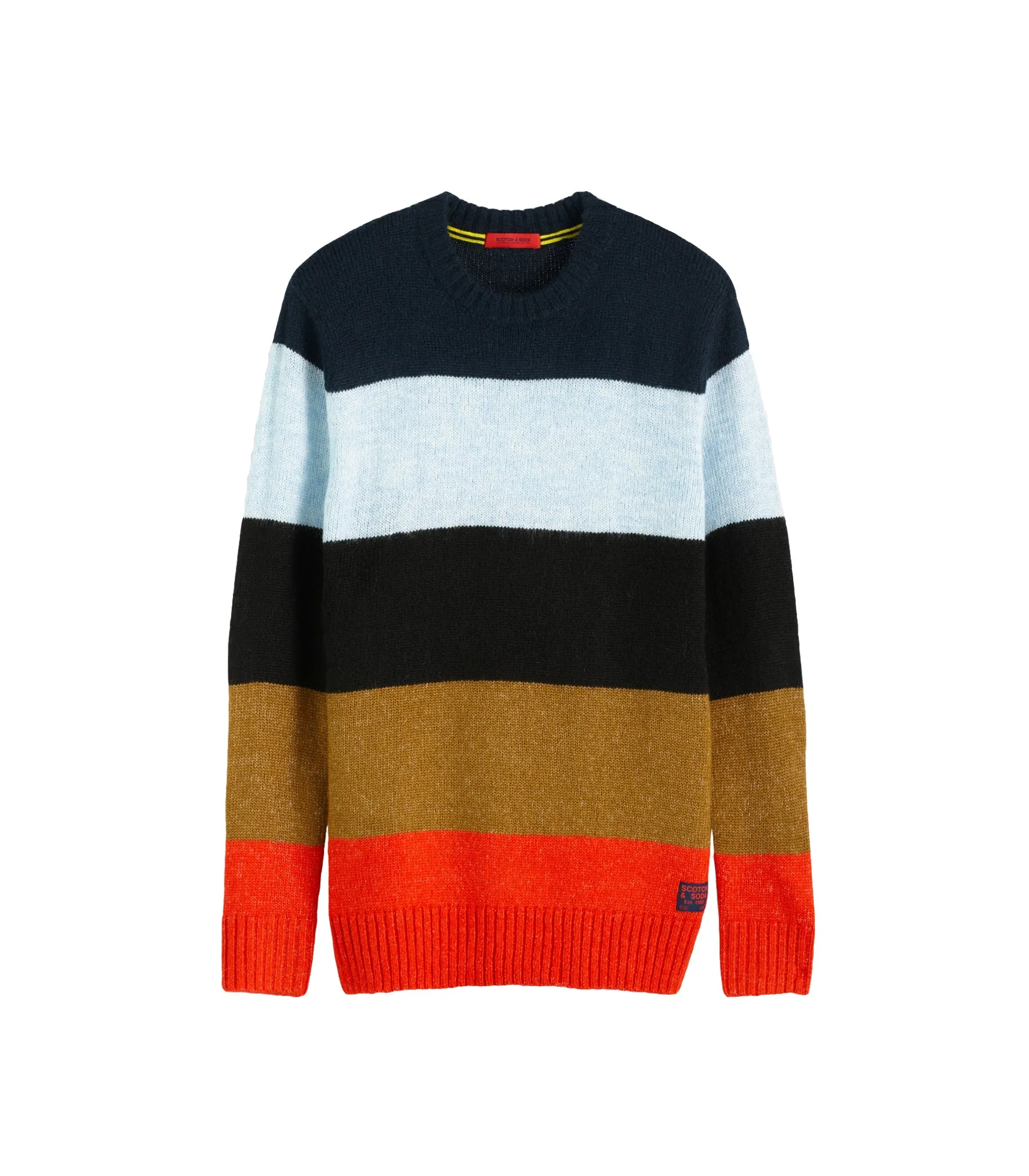 Chunky Crewneck Pull In Block Stripe Pattern - 0217