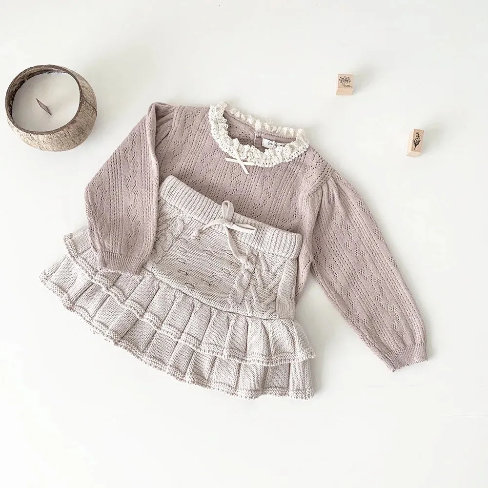 Chunky Knit Ruffled Skirt - Oat