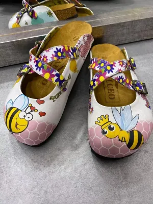Colorful Flowers and Yellow Colored Sweet Bee Patterned Clogs - WCAL123