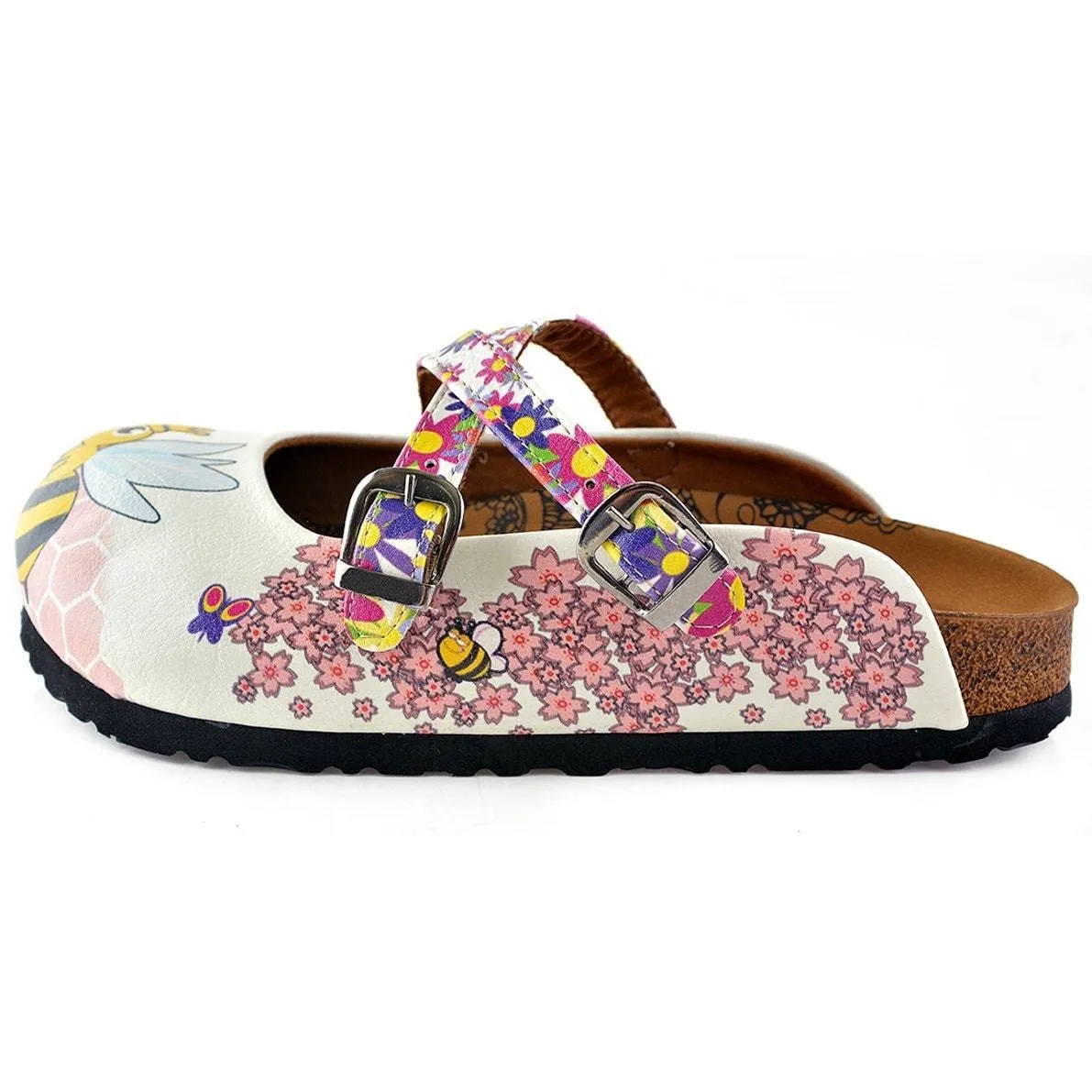 Colorful Flowers and Yellow Colored Sweet Bee Patterned Clogs - WCAL123