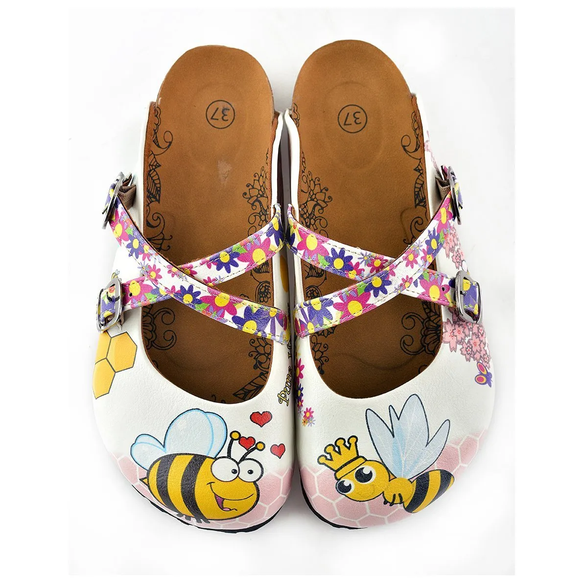 Colorful Flowers and Yellow Colored Sweet Bee Patterned Clogs - WCAL123