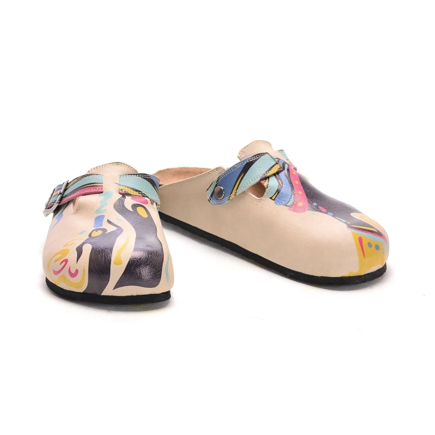 Cream and Colored Striping and African Queen Patterned Clogs - CAL306