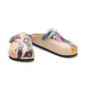 Cream and Colored Striping and African Queen Patterned Clogs - CAL306