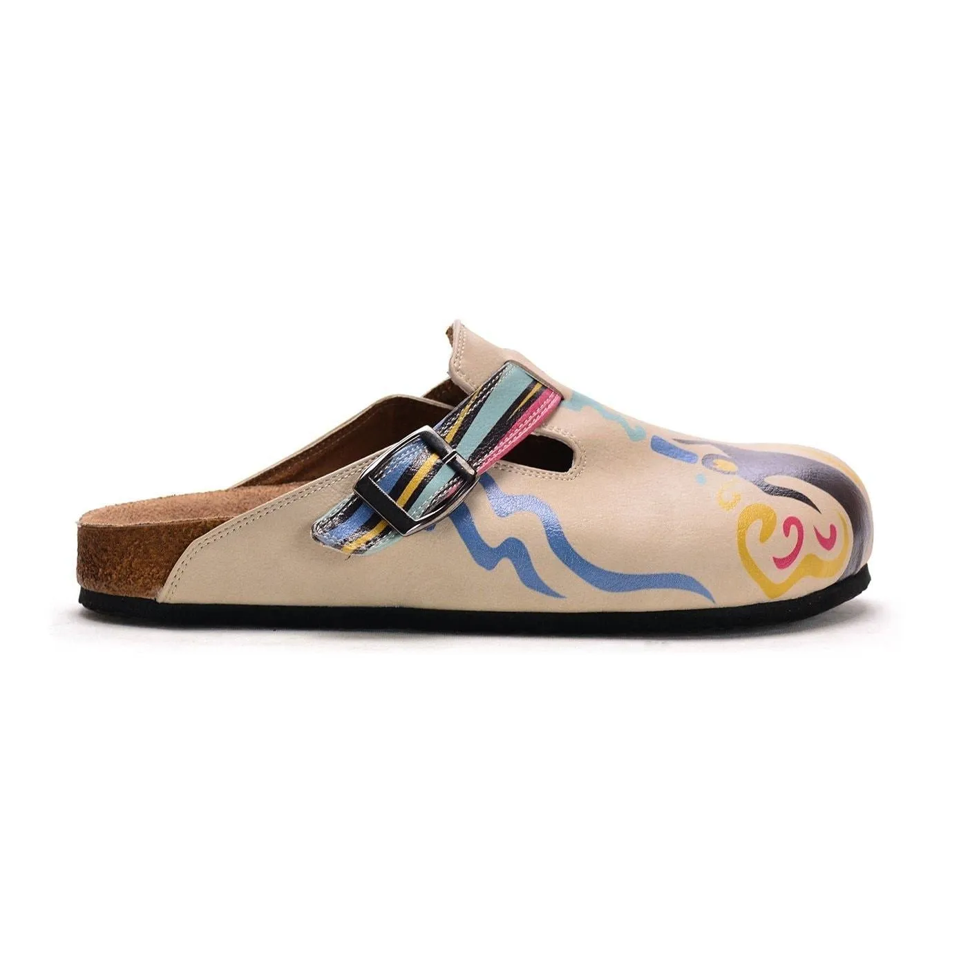 Cream and Colored Striping and African Queen Patterned Clogs - CAL306