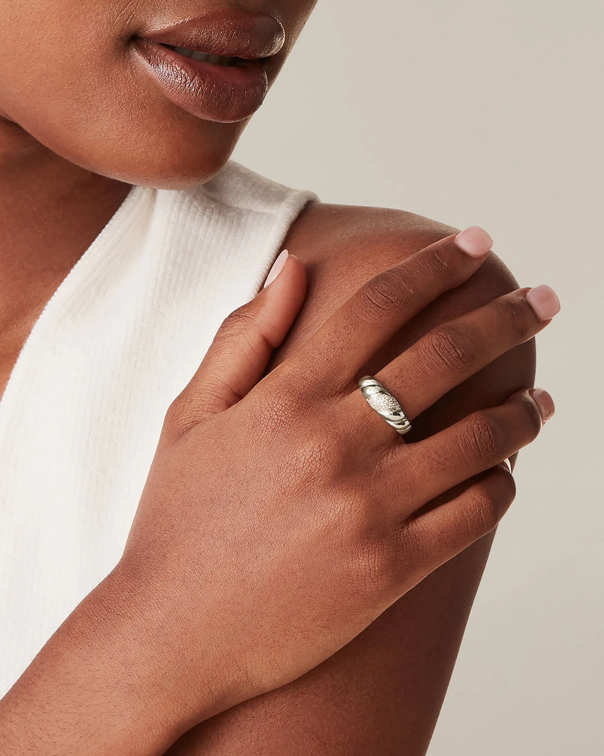 Cubic Zirconia Croissant Ring