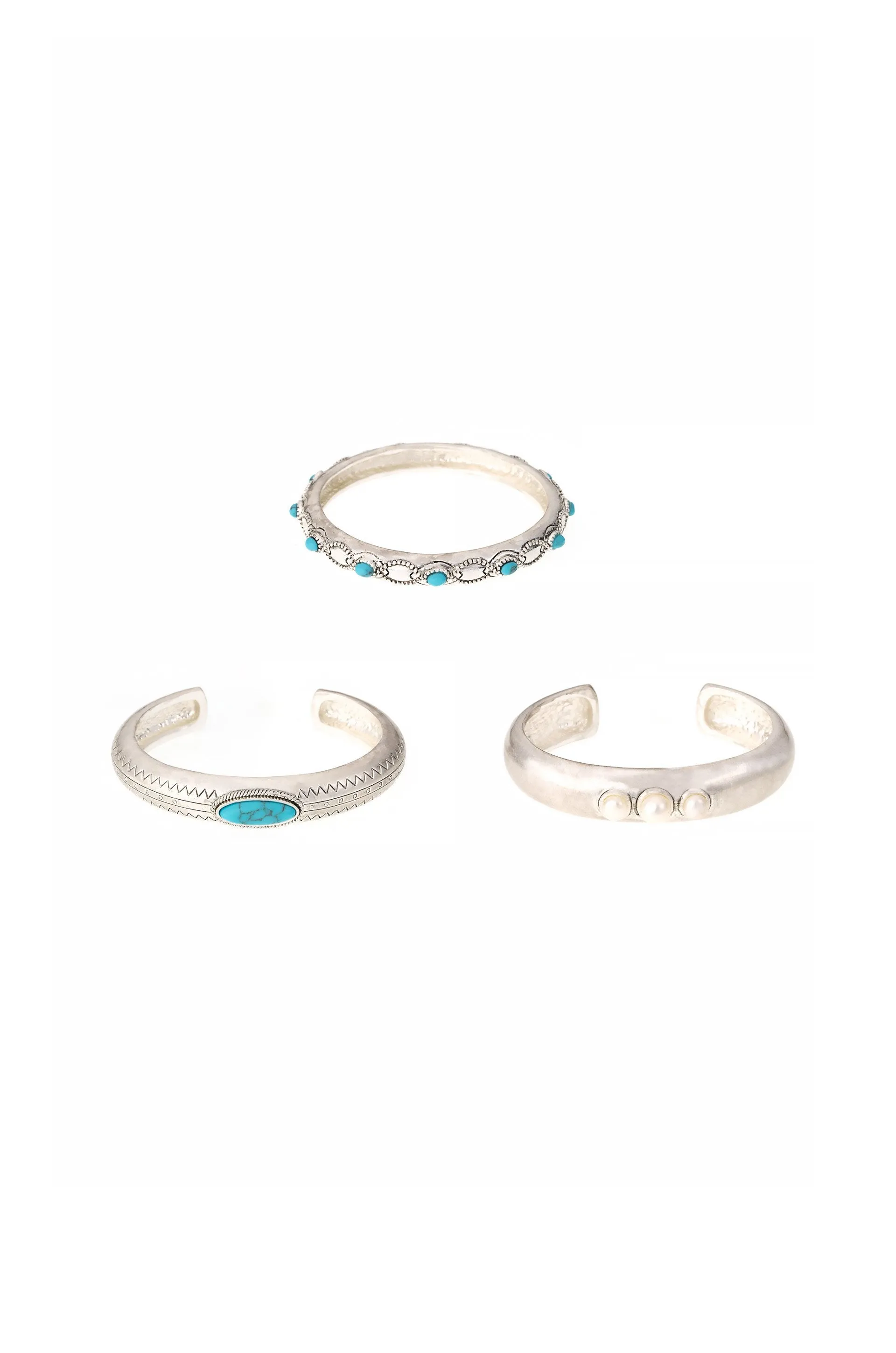Desert Goddess Worn Silver and Turquoise Cuff Set