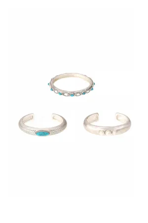 Desert Goddess Worn Silver and Turquoise Cuff Set