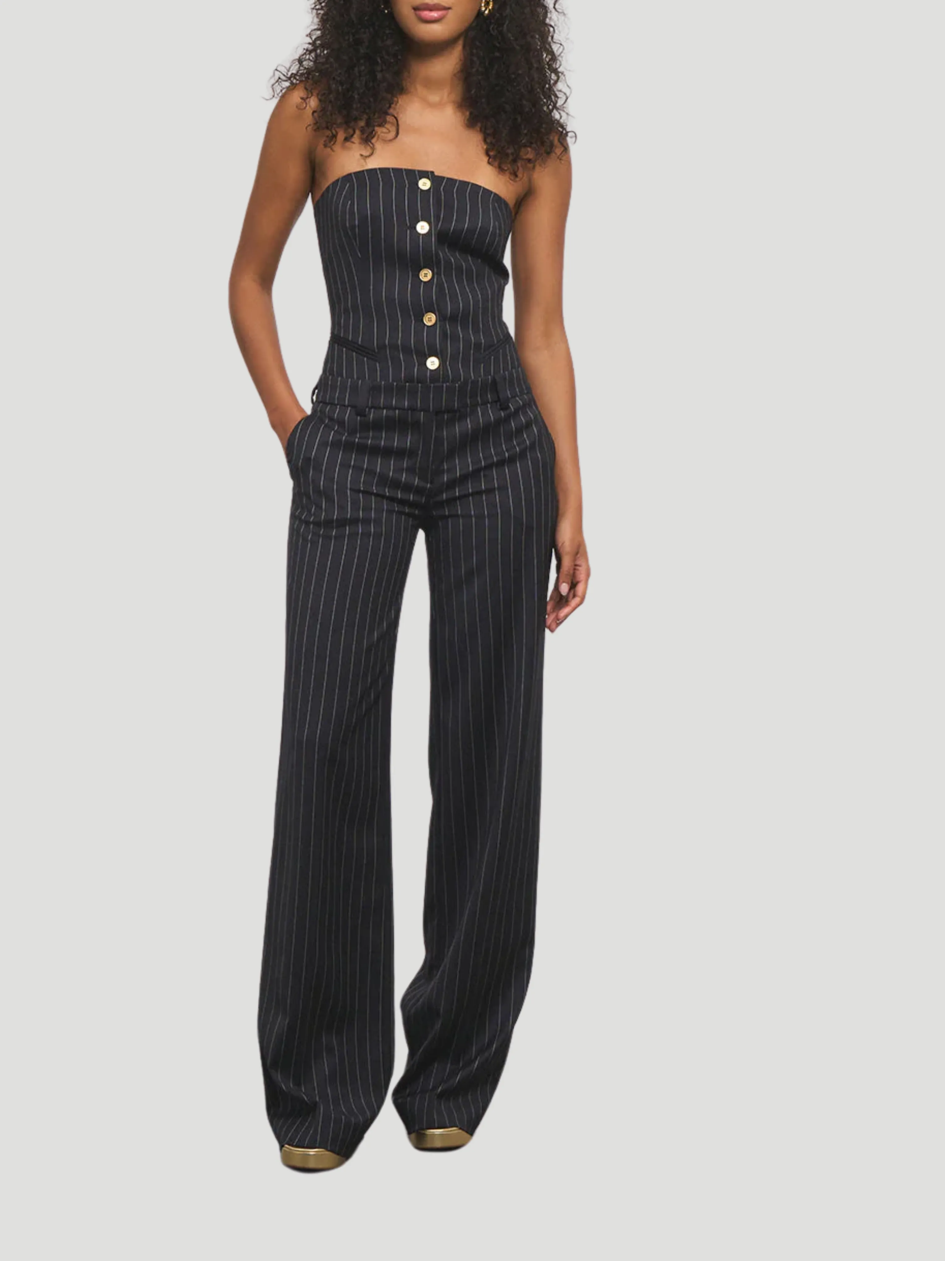 Emma Strapless Wool Bustier with Gold Button Detailing