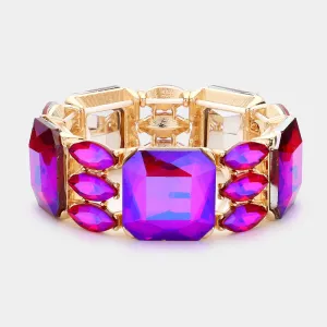 Fuchsia Rectangle and Marquise Stone Stretch Evening Bracelet  | Chunky Bracelet |  623725