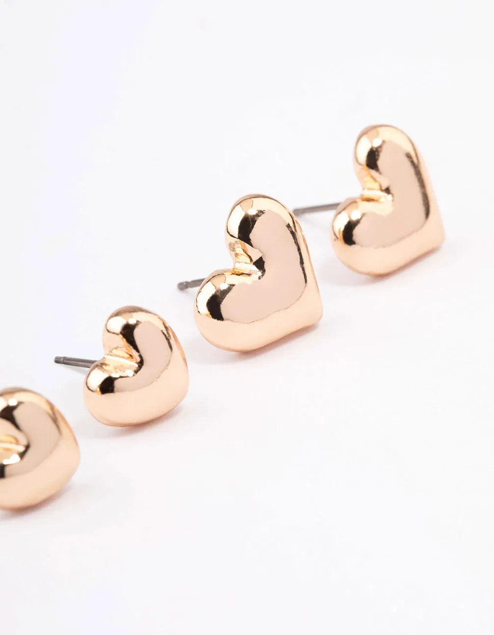 Gold Chunky Heart Stud Earring Pack