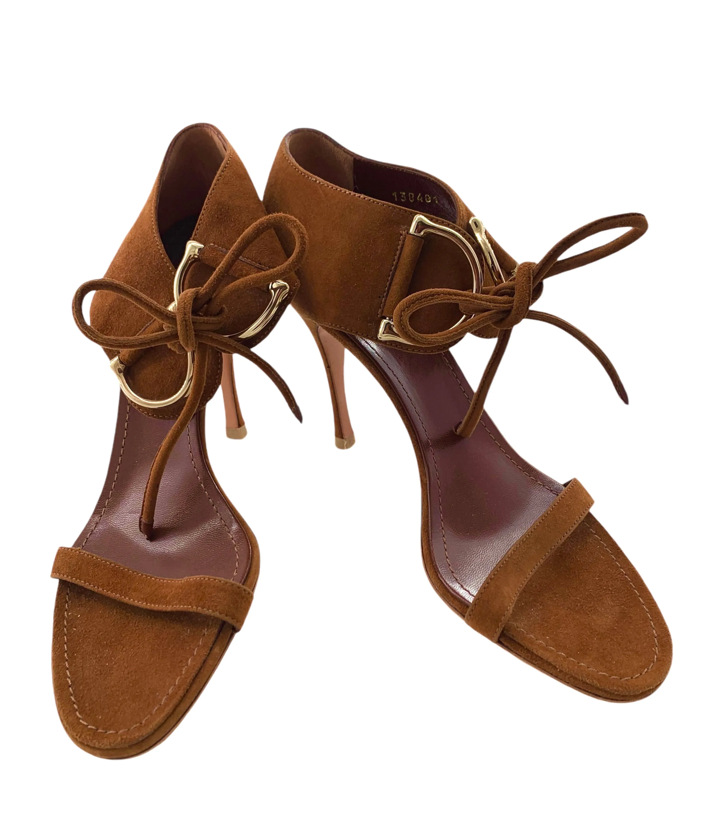 Gucci Tom Ford Era Horsebit Cognac Brown Suede Heels, New