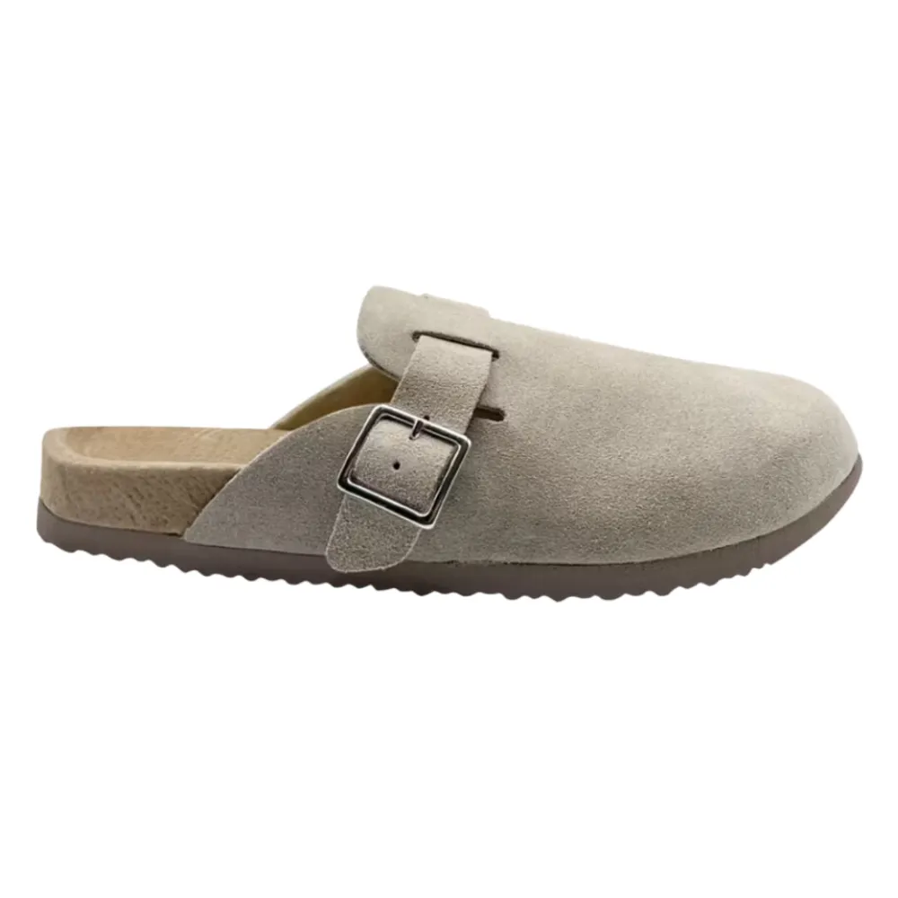Ladies Genuine Suede Clogs - Beige, 9