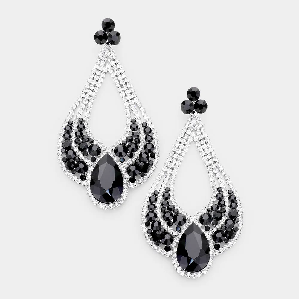 Large Chunky Cut Out Black and Crystal Teardrop Earrings | Tammy Lee's | 454005