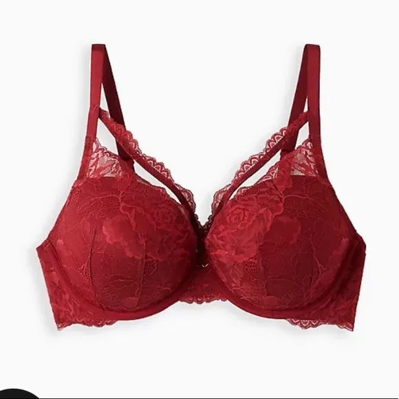 LAST ONE Torrid Size 40DDD Red Lace Push-Up Plunge V Strap Bra NWT