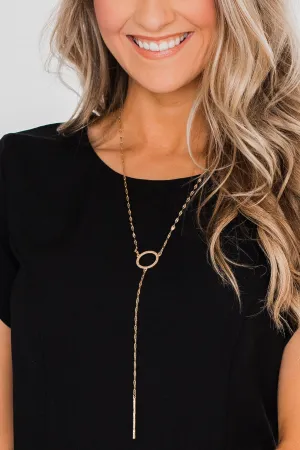 Long Circle & Bar Necklace- Gold
