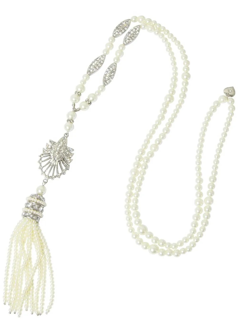 Love Vintage Art Deco Tassel 20's Necklace Cream