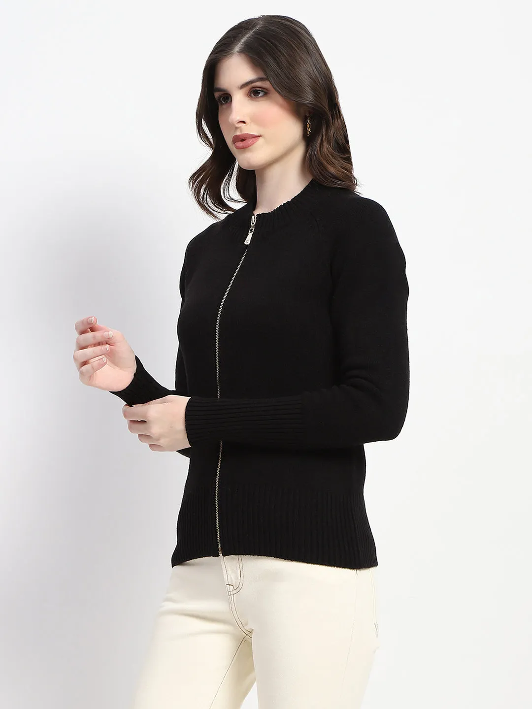 Madame Black Mock Neck Knit Sweater