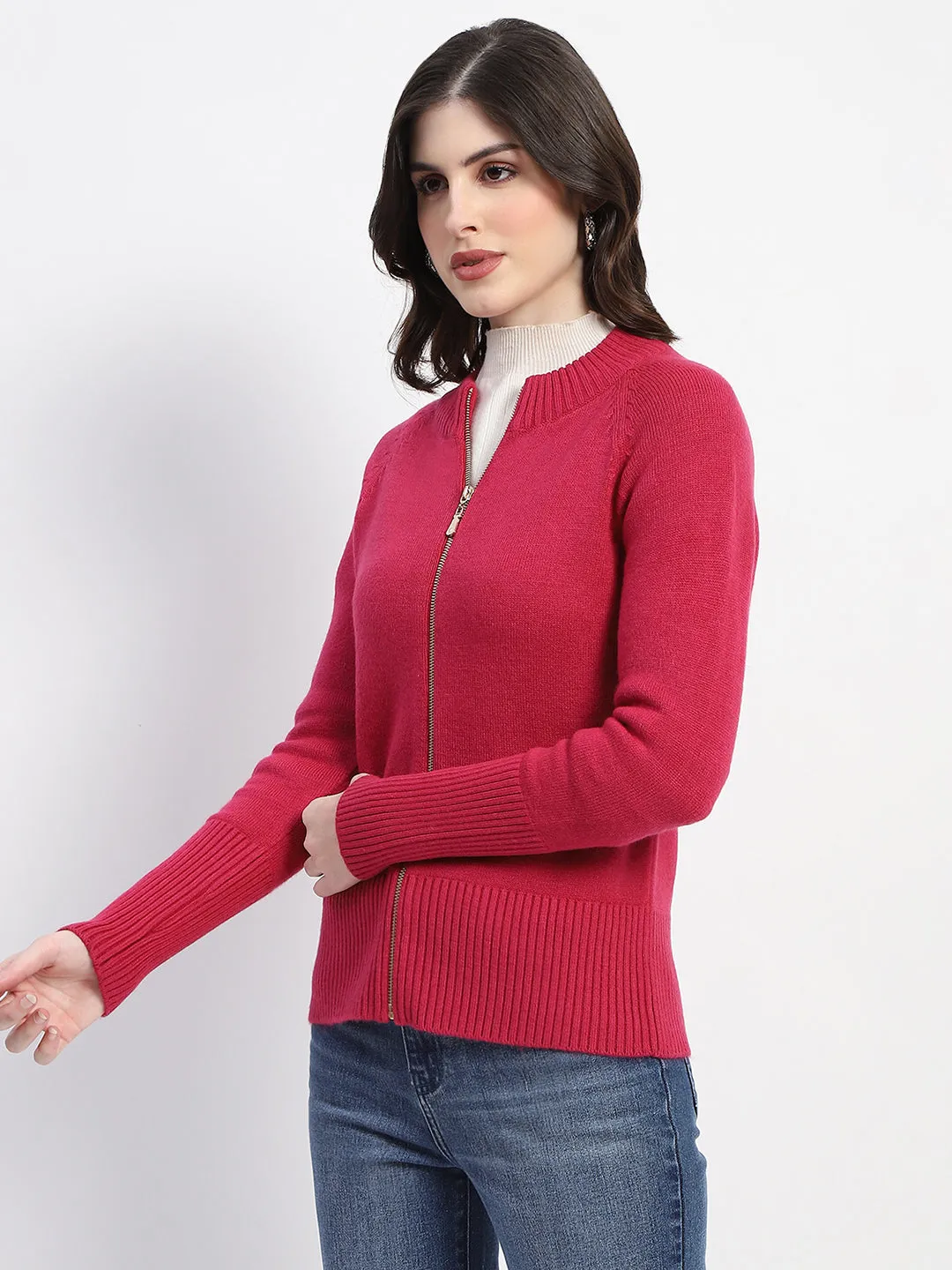 Madame Knit Fuschia Mock Neck Sweater