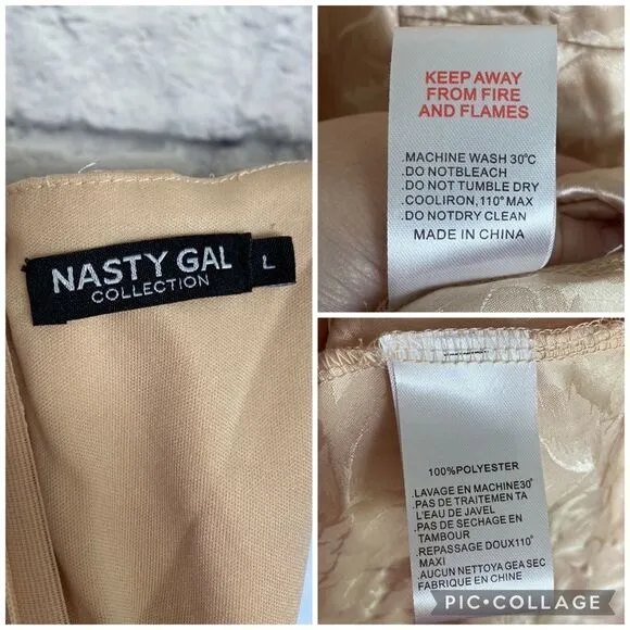 Nasty Gal Champagne Eyelet 'Em Stop And Stare Satin Mini Dress size Large