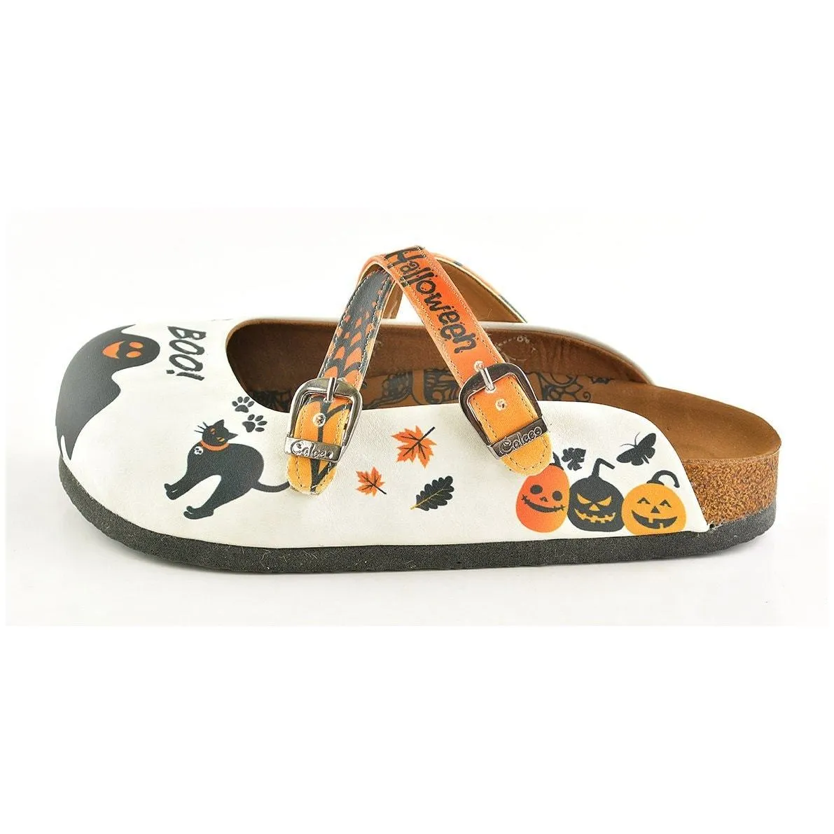 Orange and Black Colored and Cute Spider Patterned, Happy Halloween, Patterned Clogs - WCAL150