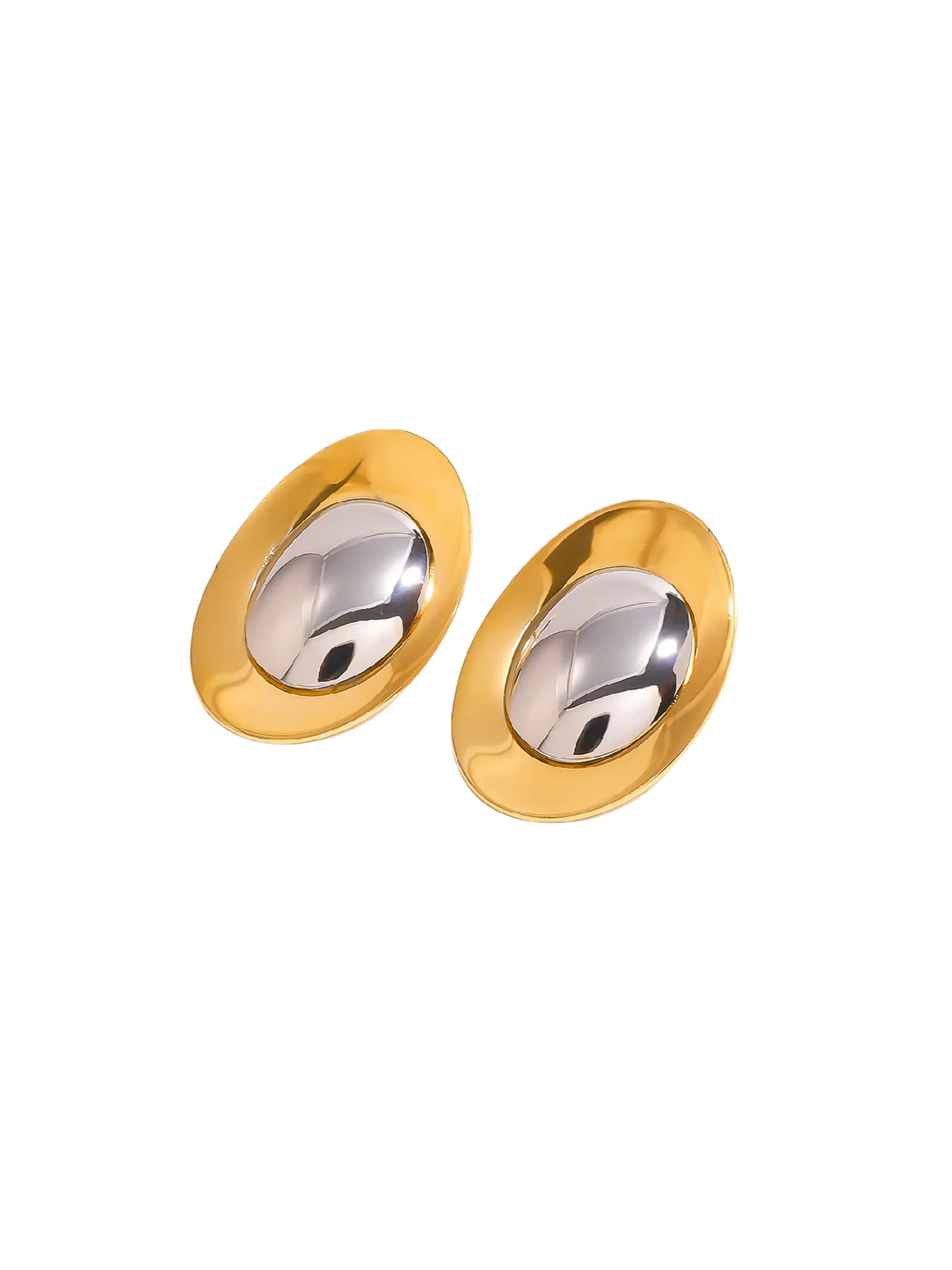 Par Arete Ovalado Con Centro Plateado