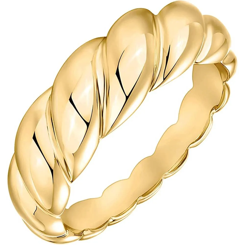 PAVOI 14K Gold Plated Croissant Dome Ring Twisted Braided Gold Plated Ring | Chunky Signet Ring | Multiple Colors and Sizes