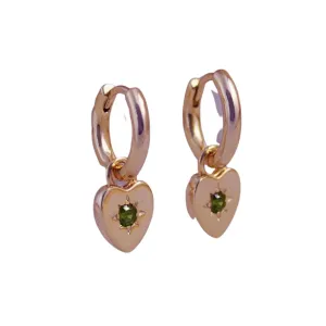 Peridot Heart Charm Earrings - Rose Gold