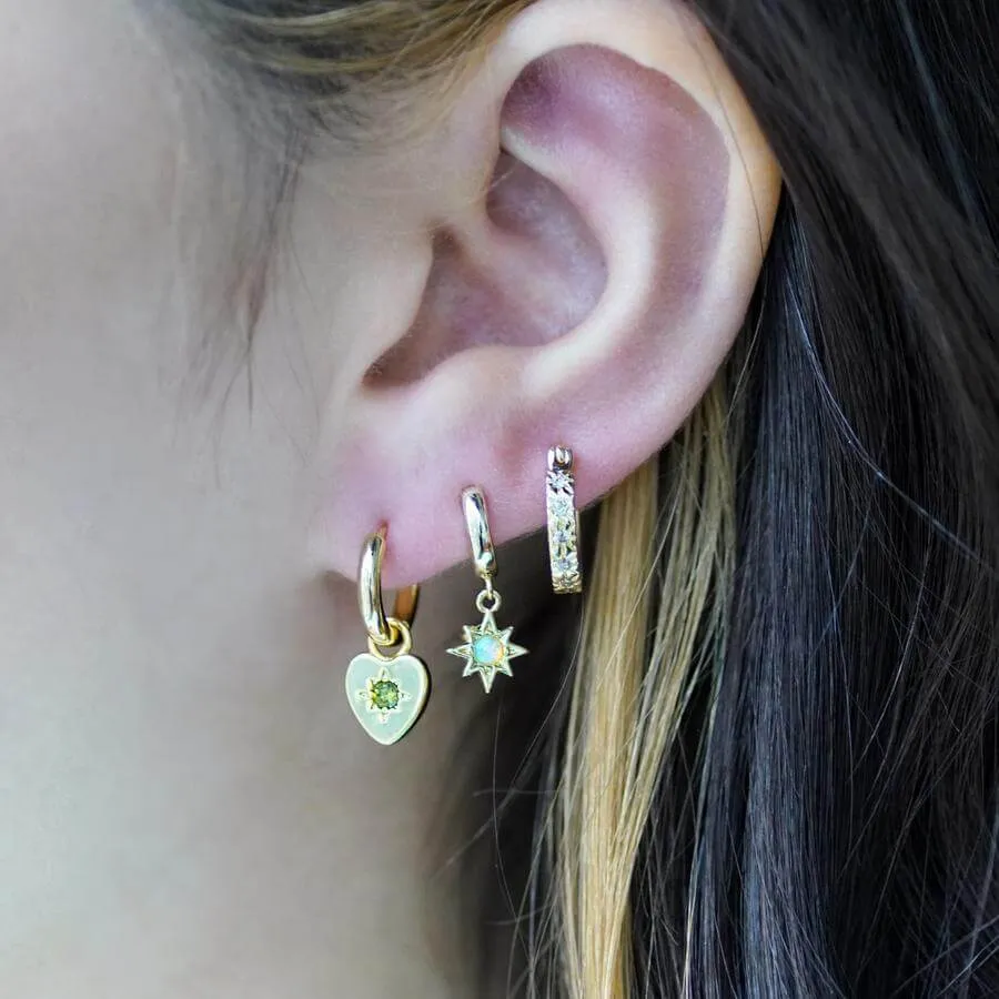 Peridot Heart Charm Earrings - Rose Gold