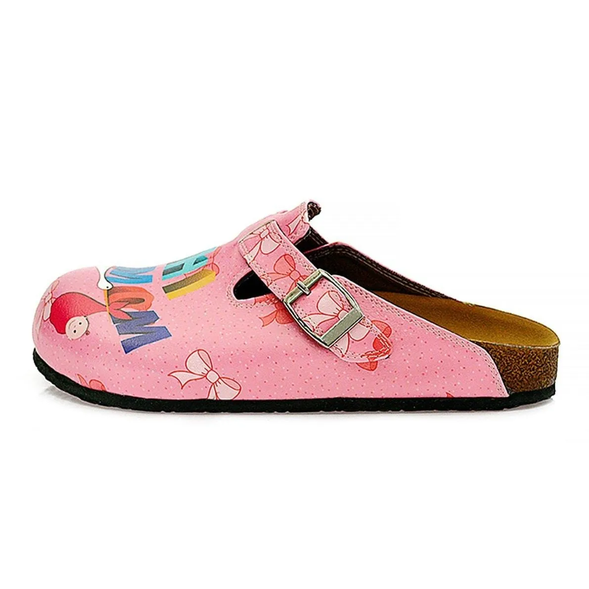 Pink and White Pow Pattern, Hi Mom Written Patterned Clogs - WCAL323