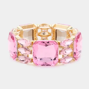 Pink Rectangle and Marquise Stone Stretch Evening Bracelet  | Chunky Bracelet |  623724