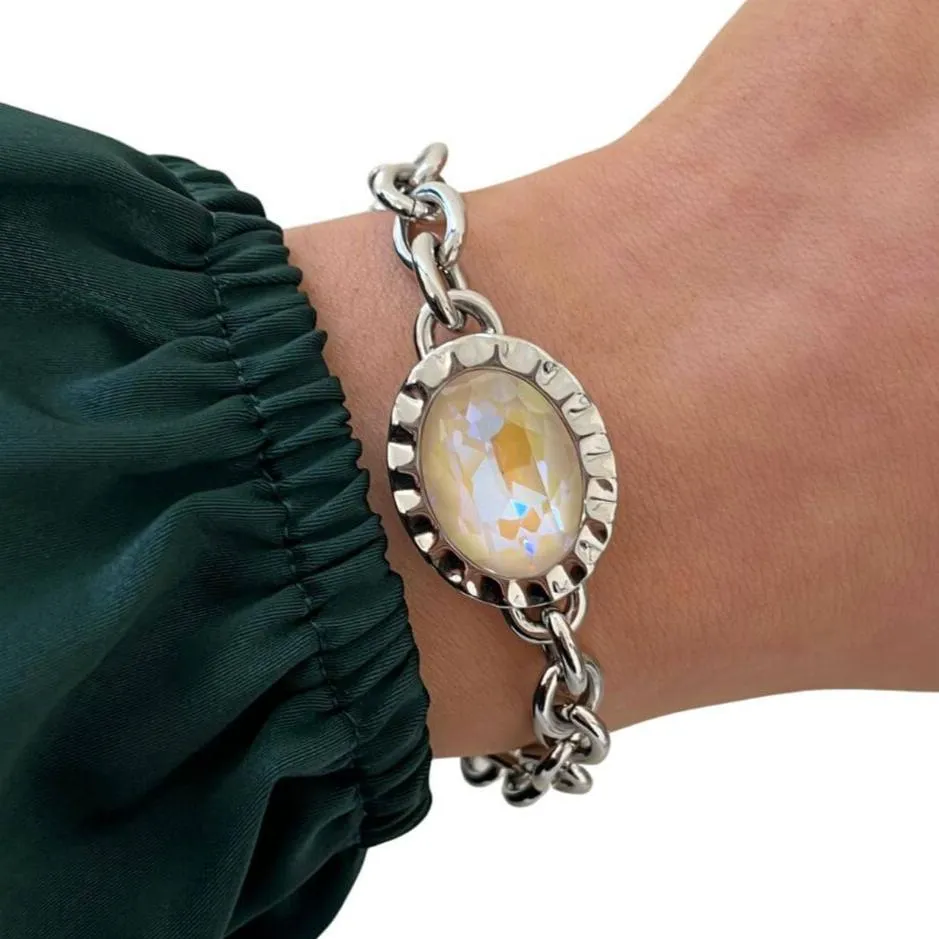 Qudo Tivola Silver Chunky Link Bracelet - Ivory Cream Delite