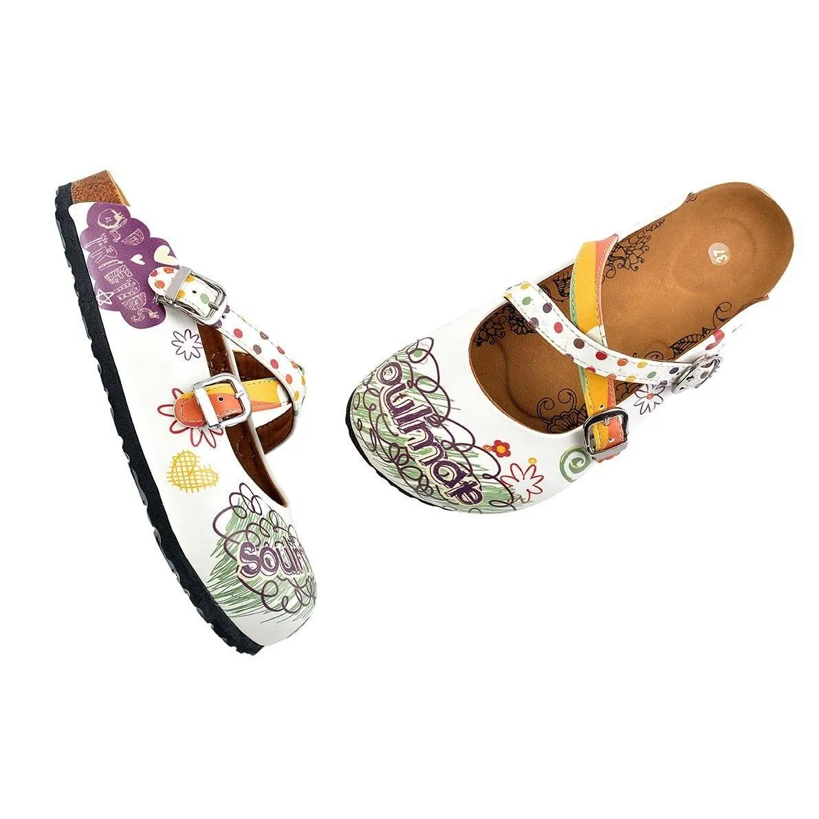 Rainbow Polkadot and Striped, Green, Purple Colored Soulmate Written Patterned Clogs - WCAL136