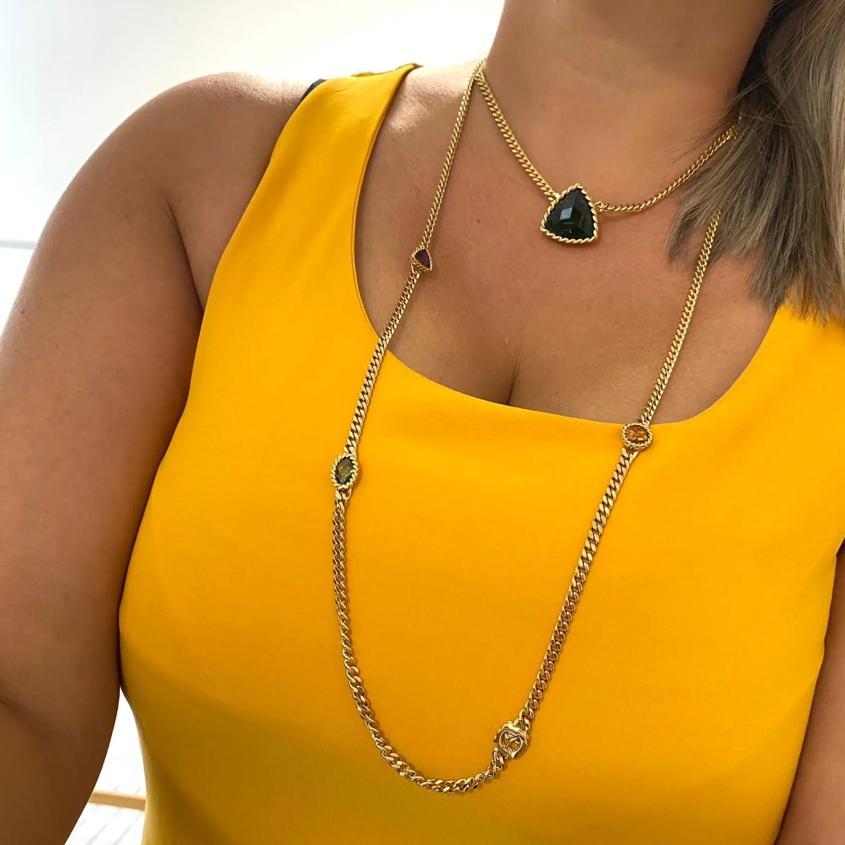 Rebecca Cocktail Gold Curb Chain Long Length Necklace