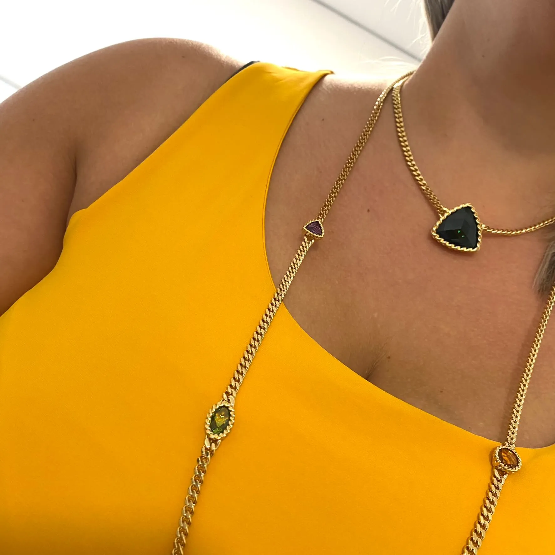 Rebecca Cocktail Gold Curb Chain Long Length Necklace