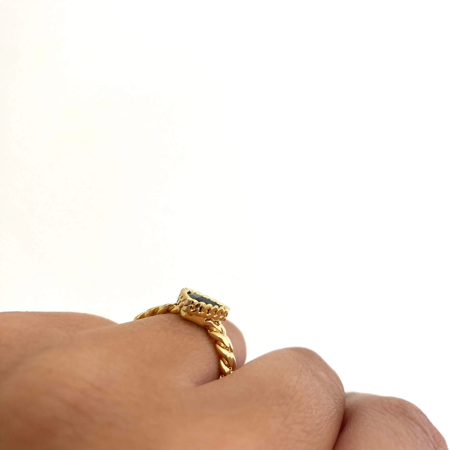 Rebecca Cocktail Gold Small Triangle Ring - Emerald Green