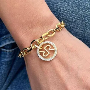 Rebecca Icon Gold Drop Charm Chunky Link Bracelet