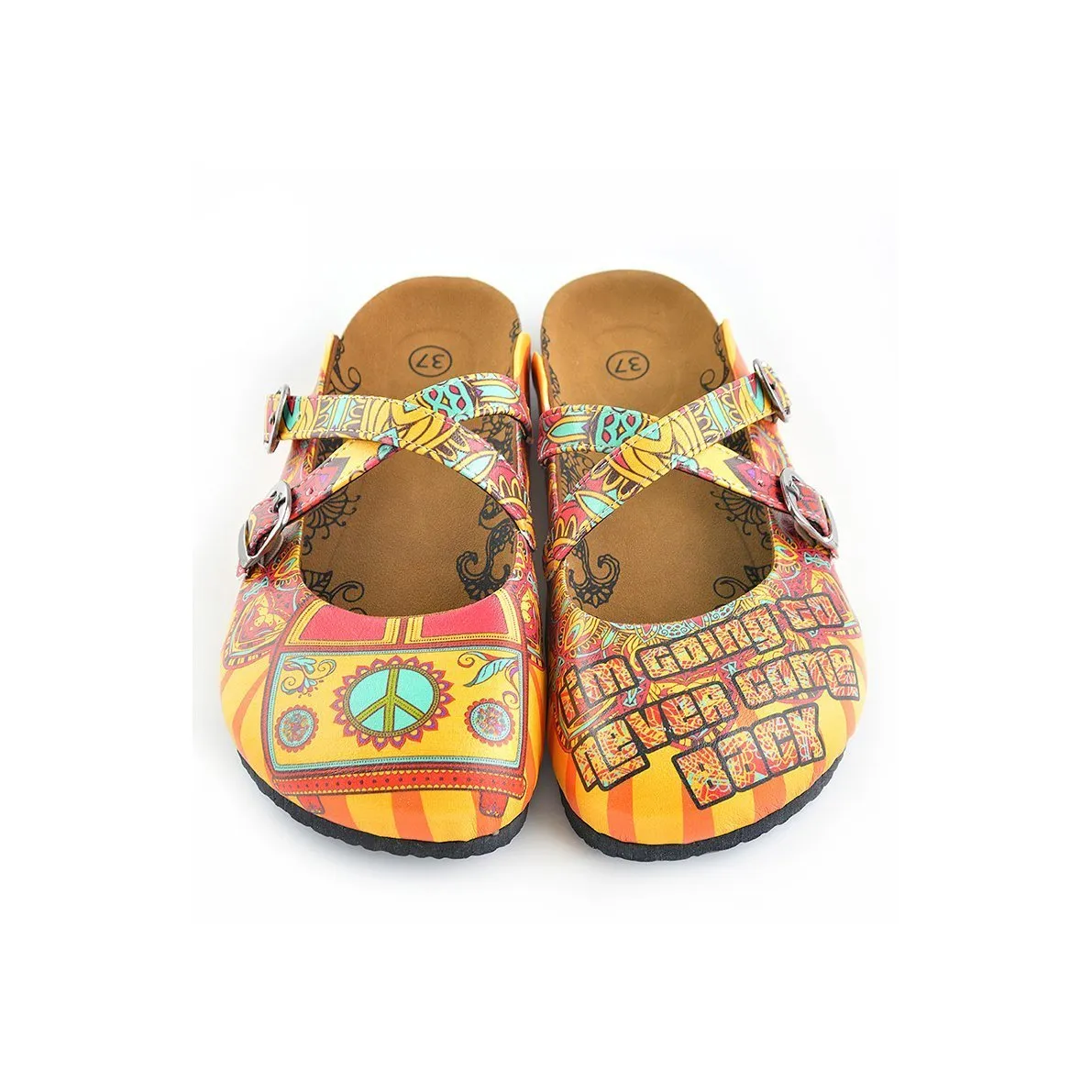 Red and Yellow Colored Flowered Caravan Patterned Clogs - WCAL134