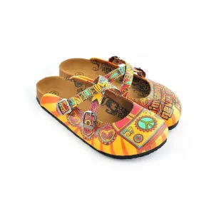 Red and Yellow Colored Flowered Caravan Patterned Clogs - WCAL134